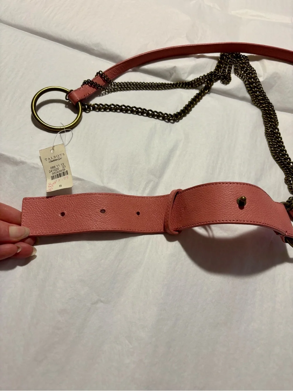 Talbot’s Women's Coral Leather Chain Belt, S, NWT